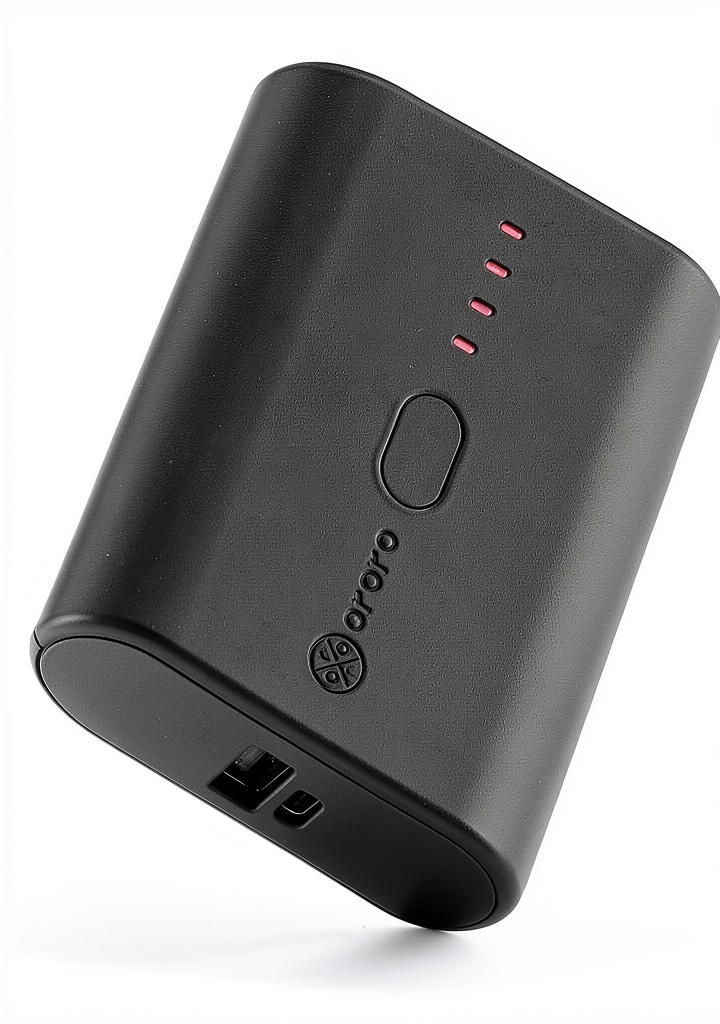 Close‑up of ORORO Mini 5K Portable Power Bank mounted on a hiking pack