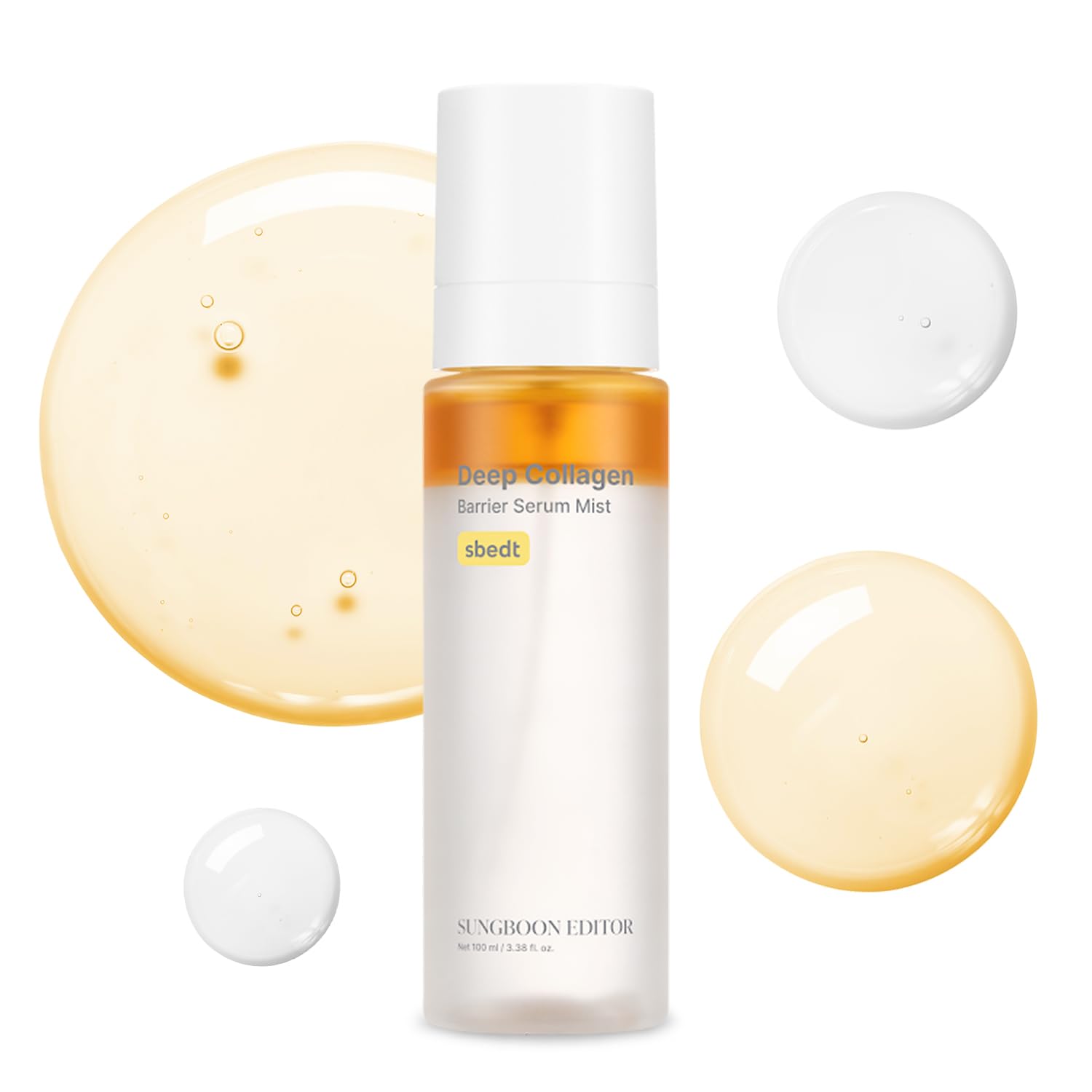 Collagen Face Mist KBeauty 3.21oz Hydrating Spray being sprayed onto a model's face in a bright bathroom