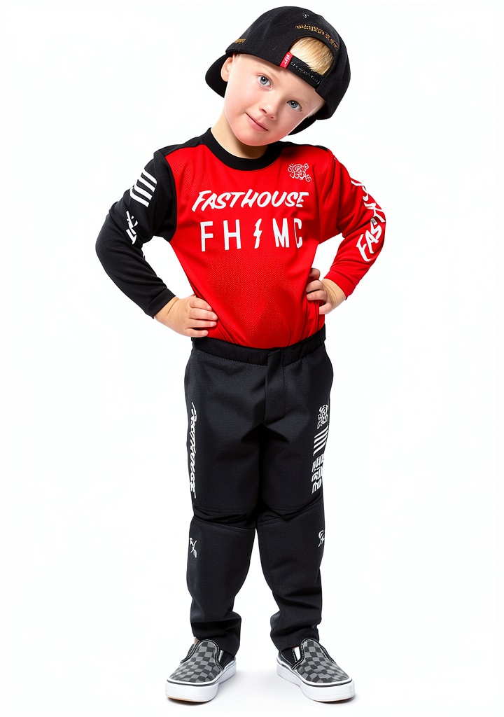 KidSport boys cycling jersey in red and black on a toddler rider