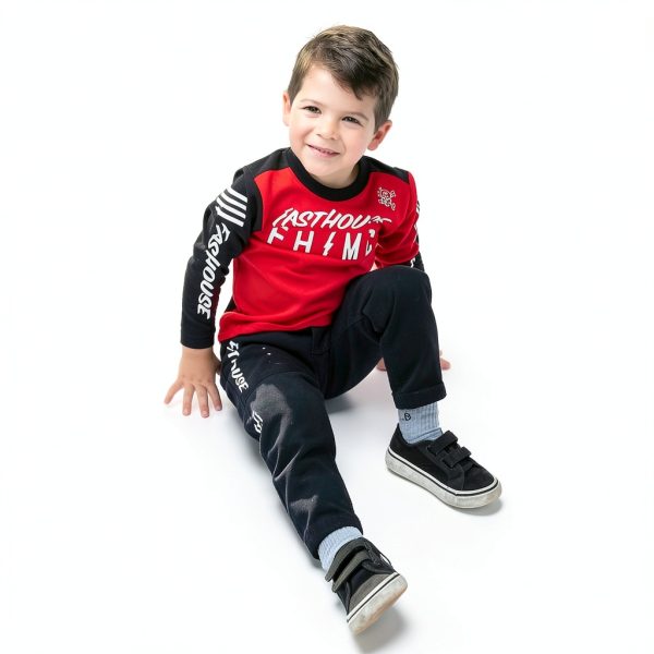 KidSport Boys Cycling Jersey Red Black Moisture Wicking Size-2