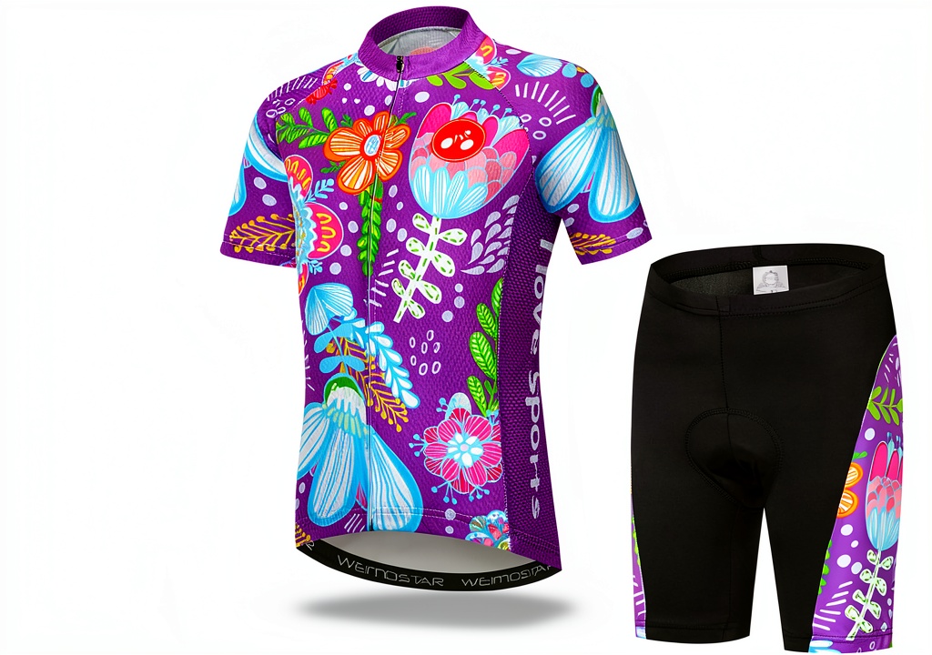 Young boy wearing WeimoMonkey cycling jersey on a sunny trail